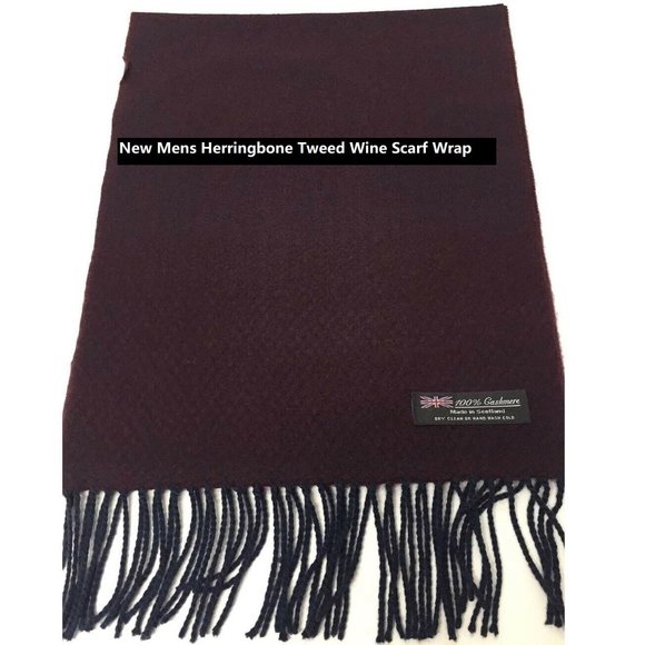 NEW Mens Tweed Wine WINTER 100% CASHMERE SCARF - Picture 3 of 3